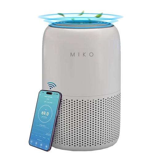 MIKO Air Purifier for Bedroom with 3-in-1 HEPA Filter & Sleep Mode, Whisper Quiet, Covers Up to 1200 ft, Smart Wi-Fi App Control - Removes Smoke, Allergens, Pets Hair, Dust, Odors, Pollutants